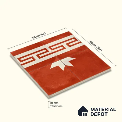Moroccan Wall & Floor Border 2 Carpet Tile TL 11202 Red Labyrinth 1 ft x 1 ft Ceramic Matte Finish Tile - 10 mm | Suitable For Kitchen, Bathroom, Living Room
