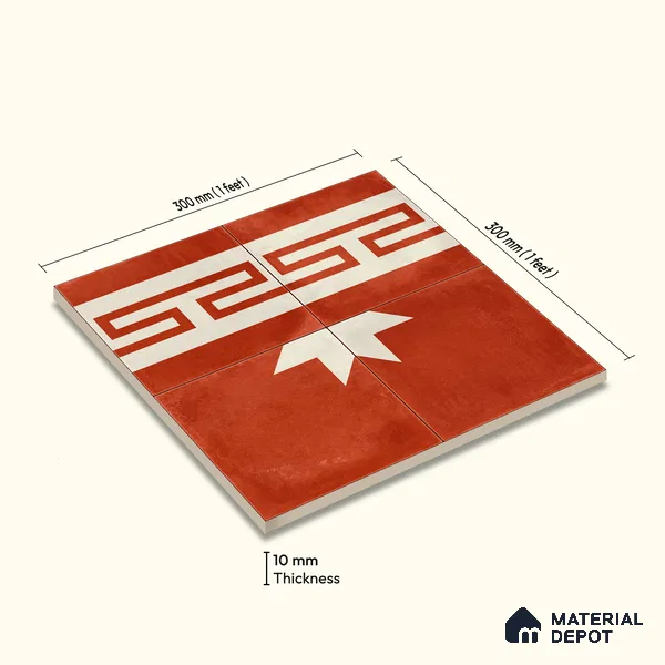 Moroccan Wall & Floor Border 2 Carpet Tile TL 11202 Red Labyrinth 1 ft x 1 ft Ceramic Matte Finish Tile - 10 mm | Suitable For Kitchen, Bathroom, Living Room