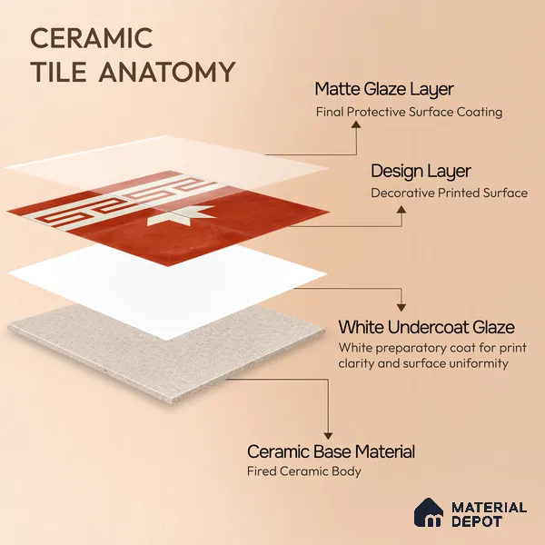 Moroccan Wall & Floor Border 2 Carpet Tile TL 11202 Red Labyrinth 1 ft x 1 ft Ceramic Matte Finish Tile - 10 mm | Suitable For Kitchen, Bathroom, Living Room