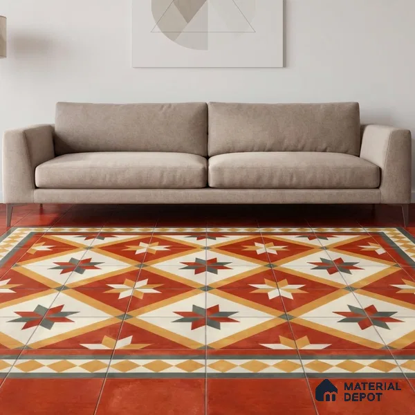 Moroccan Wall & Floor Corner 1 Carpet Tile TL 11203 Crimson Mosaic 1 ft x 1 ft Ceramic Matte Finish Tile - 10 mm | Suitable For Kitchen, Bathroom, Living Room