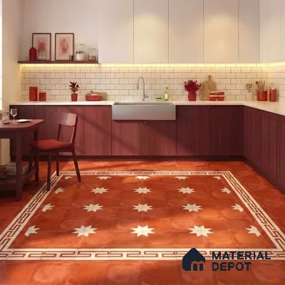 Moroccan Wall & Floor Corner 2 Carpet Tile TL 11204 Maze Terracotta 1 ft x 1 ft Ceramic Matte Finish Tile - 10 mm | Suitable For Kitchen, Bathroom, Living Room