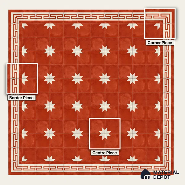 Moroccan Wall & Floor Corner 2 Carpet Tile TL 11204 Maze Terracotta 1 ft x 1 ft Ceramic Matte Finish Tile - 10 mm | Suitable For Kitchen, Bathroom, Living Room