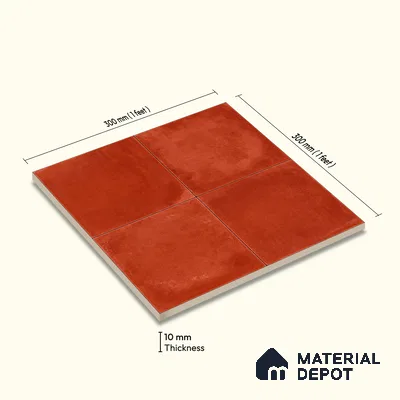 Moroccan Wall & Floor Center 1 Carpet Tile TL 11205 Terracotta Plain 1 ft x 1 ft Ceramic Matte Finish Tile - 10 mm | Suitable For Kitchen, Bathroom, Balcony