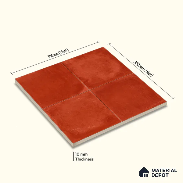 Moroccan Wall & Floor Center 1 Carpet Tile TL 11205 Terracotta Plain 1 ft x 1 ft Ceramic Matte Finish Tile - 10 mm | Suitable For Kitchen, Bathroom, Balcony