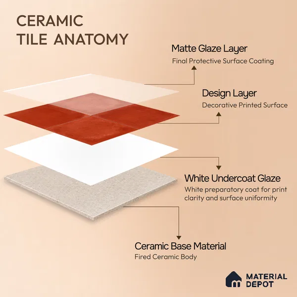 Moroccan Wall & Floor Center 1 Carpet Tile TL 11205 Terracotta Plain 1 ft x 1 ft Ceramic Matte Finish Tile - 10 mm | Suitable For Kitchen, Bathroom, Balcony