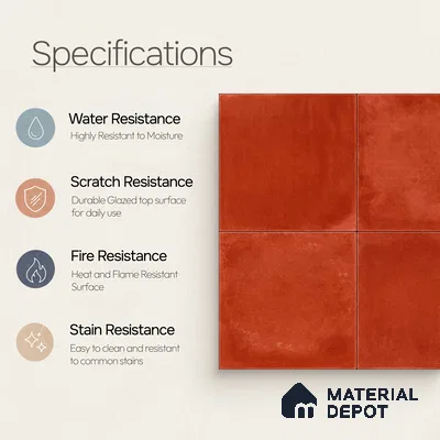 Moroccan Wall & Floor Center 1 Carpet Tile TL 11205 Terracotta Plain 1 ft x 1 ft Ceramic Matte Finish Tile - 10 mm | Suitable For Kitchen, Bathroom, Balcony