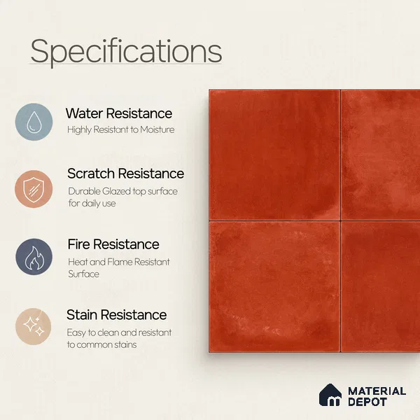 Moroccan Wall & Floor Center 1 Carpet Tile TL 11205 Terracotta Plain 1 ft x 1 ft Ceramic Matte Finish Tile - 10 mm | Suitable For Kitchen, Bathroom, Balcony