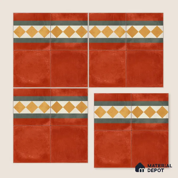 Moroccan Wall & Floor Border 3 Carpet Tile TL 11206 Russet Diamond 1 ft x 1 ft Ceramic Matte Finish Tile - 10 mm | Suitable For Kitchen, Bathroom, Living Room