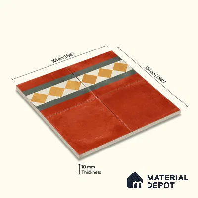 Moroccan Wall & Floor Border 3 Carpet Tile TL 11206 Russet Diamond 1 ft x 1 ft Ceramic Matte Finish Tile - 10 mm | Suitable For Kitchen, Bathroom, Living Room
