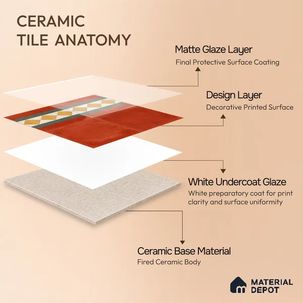 Moroccan Wall & Floor Border 3 Carpet Tile TL 11206 Russet Diamond 1 ft x 1 ft Ceramic Matte Finish Tile - 10 mm | Suitable For Kitchen, Bathroom, Living Room