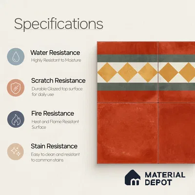 Moroccan Wall & Floor Border 3 Carpet Tile TL 11206 Russet Diamond 1 ft x 1 ft Ceramic Matte Finish Tile - 10 mm | Suitable For Kitchen, Bathroom, Living Room