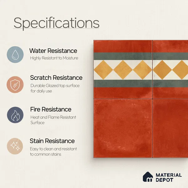 Moroccan Wall & Floor Border 3 Carpet Tile TL 11206 Russet Diamond 1 ft x 1 ft Ceramic Matte Finish Tile - 10 mm | Suitable For Kitchen, Bathroom, Living Room