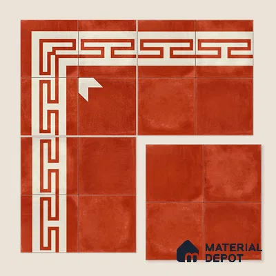 Moroccan Wall & Floor Border 4 Carpet Tile TL 11208 Terracotta Maze 1 ft x 1 ft Ceramic Matte Finish Tile - 10 mm | Suitable For Kitchen, Bathroom, Living Room