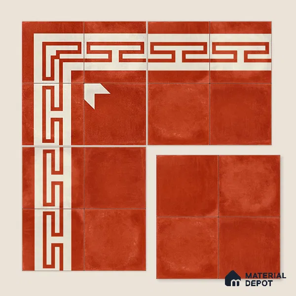 Moroccan Wall & Floor Border 4 Carpet Tile TL 11208 Terracotta Maze 1 ft x 1 ft Ceramic Matte Finish Tile - 10 mm | Suitable For Kitchen, Bathroom, Living Room