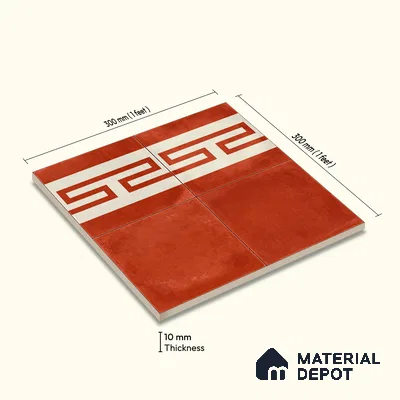 Moroccan Wall & Floor Border 4 Carpet Tile TL 11208 Terracotta Maze 1 ft x 1 ft Ceramic Matte Finish Tile - 10 mm | Suitable For Kitchen, Bathroom, Living Room