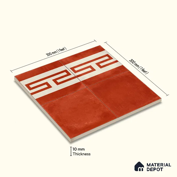 Moroccan Wall & Floor Border 4 Carpet Tile TL 11208 Terracotta Maze 1 ft x 1 ft Ceramic Matte Finish Tile - 10 mm | Suitable For Kitchen, Bathroom, Living Room