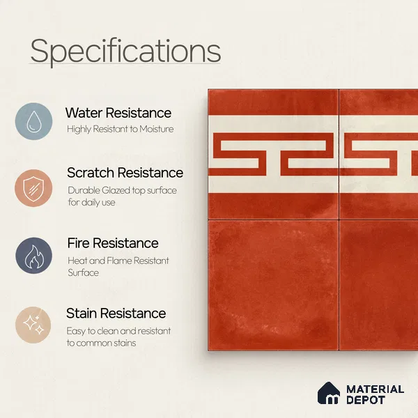 Moroccan Wall & Floor Border 4 Carpet Tile TL 11208 Terracotta Maze 1 ft x 1 ft Ceramic Matte Finish Tile - 10 mm | Suitable For Kitchen, Bathroom, Living Room