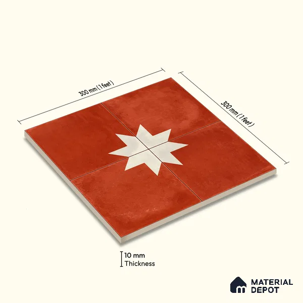 Moroccan Wall & Floor Center 3 Carpet Tile TL 11209 Starfire Terra 1 ft x 1 ft Ceramic Matte Finish Tile - 10 mm | Suitable For Kitchen, Bathroom, Living Room