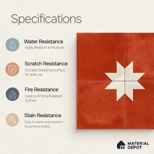 Moroccan Wall & Floor Center 3 Carpet Tile TL 11209 Starfire Terra 1 ft x 1 ft Ceramic Matte Finish Tile - 10 mm | Suitable For Kitchen, Bathroom, Living Room