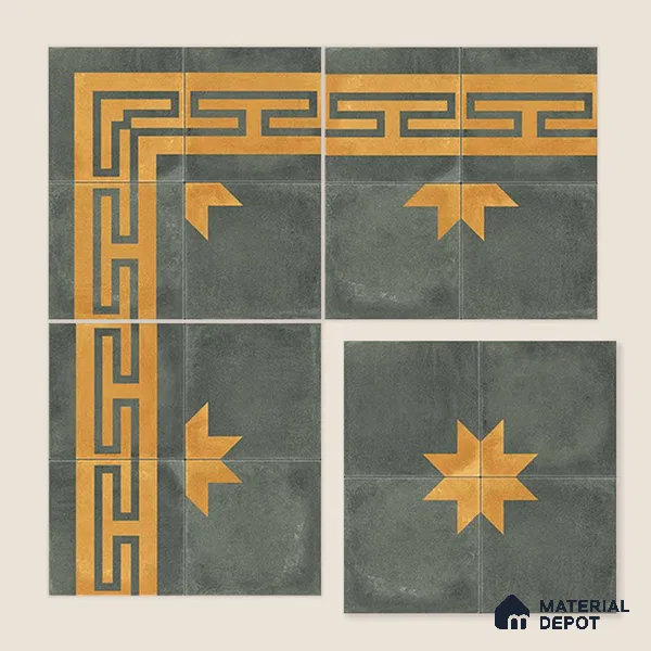 Moroccan Wall & Floor Border 2 Carpet Tile TL 11211 Graphite Crest 1 ft x 1 ft Ceramic Matte Finish Tile - 10 mm | Suitable For Kitchen, Bathroom, Living Room