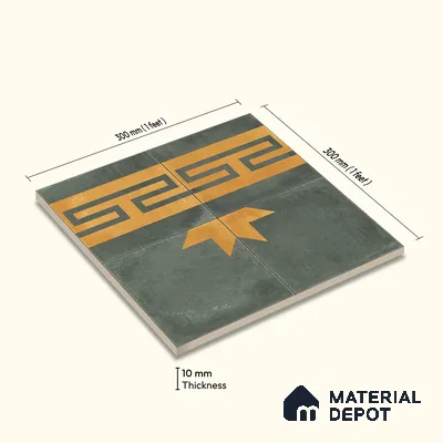 Moroccan Wall & Floor Border 2 Carpet Tile TL 11211 Graphite Crest 1 ft x 1 ft Ceramic Matte Finish Tile - 10 mm | Suitable For Kitchen, Bathroom, Living Room