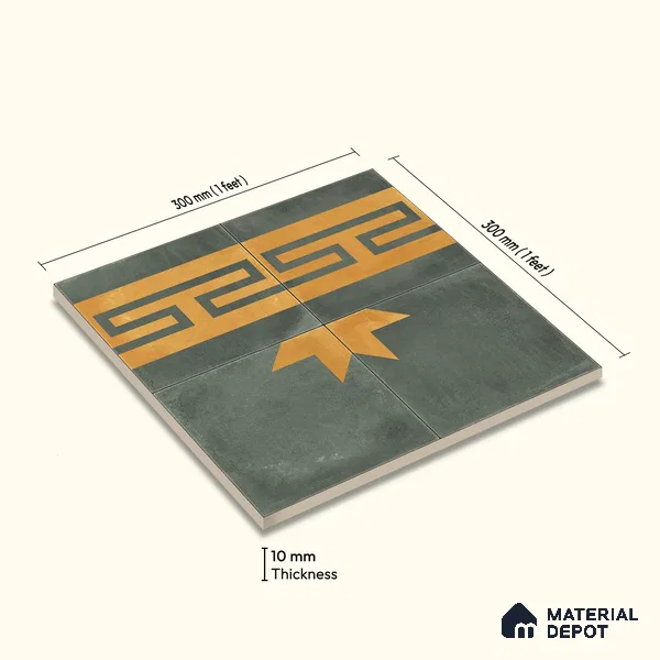 Moroccan Wall & Floor Border 2 Carpet Tile TL 11211 Graphite Crest 1 ft x 1 ft Ceramic Matte Finish Tile - 10 mm | Suitable For Kitchen, Bathroom, Living Room