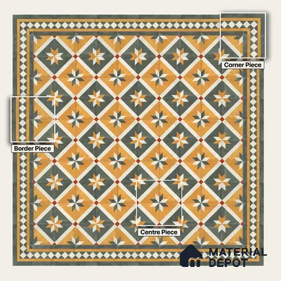 Moroccan Wall & Floor Corner 1 Carpet Tile TL 11212 Ivory Regent 1 ft x 1 ft Ceramic Matte Finish Tile - 10 mm | Suitable For Kitchen, Bathroom, Living Room