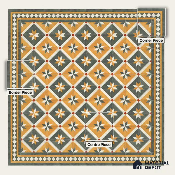 Moroccan Wall & Floor Corner 1 Carpet Tile TL 11212 Ivory Regent 1 ft x 1 ft Ceramic Matte Finish Tile - 10 mm | Suitable For Kitchen, Bathroom, Living Room