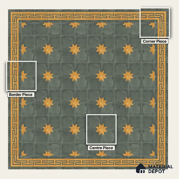 Moroccan Wall & Floor Corner 2 Carpet Tile TL 11213 Slate Meander 1 ft x 1 ft Ceramic Matte Finish Tile - 10 mm | Suitable For Kitchen, Bathroom, Living Room