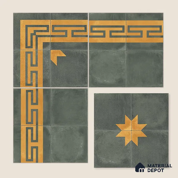 Moroccan Wall & Floor Border 4 Carpet Tile TL 11217 Olive Maze 1 ft x 1 ft Ceramic Matte Finish Tile - 10 mm | Suitable For Kitchen, Bathroom, Living Room