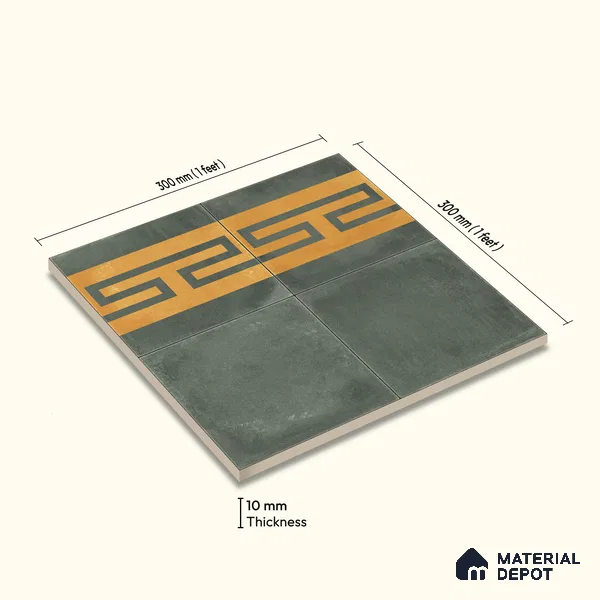 Moroccan Wall & Floor Border 4 Carpet Tile TL 11217 Olive Maze 1 ft x 1 ft Ceramic Matte Finish Tile - 10 mm | Suitable For Kitchen, Bathroom, Living Room