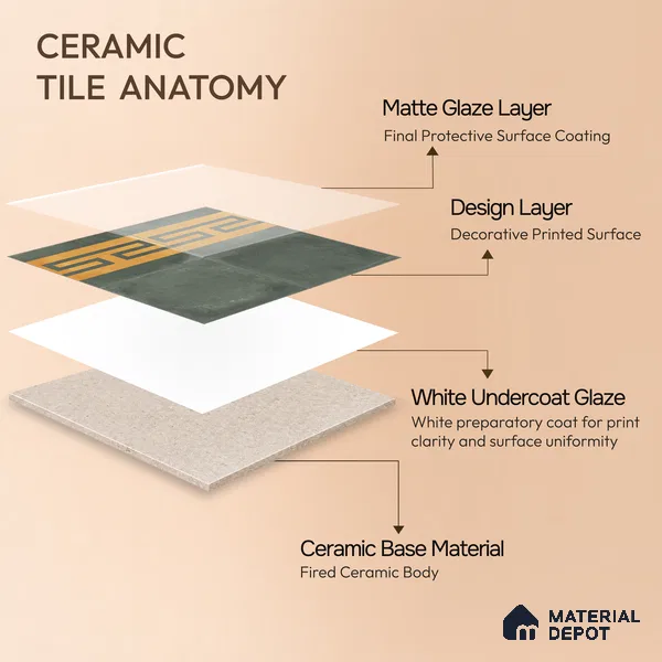 Moroccan Wall & Floor Border 4 Carpet Tile TL 11217 Olive Maze 1 ft x 1 ft Ceramic Matte Finish Tile - 10 mm | Suitable For Kitchen, Bathroom, Living Room