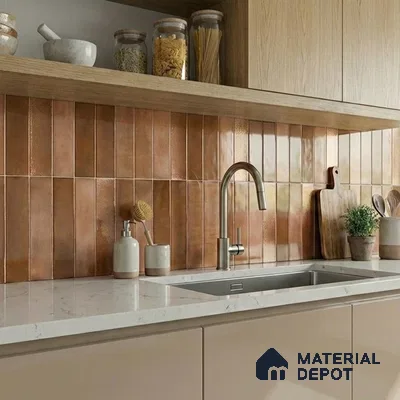 Faux Subway Wall Tile TL 11226 Copper Drift 2 ft x 1 ft Ceramic Glossy Finish Tile - 9 mm | Suitable For Bathroom, Dining Area, Kitchen Backsplash