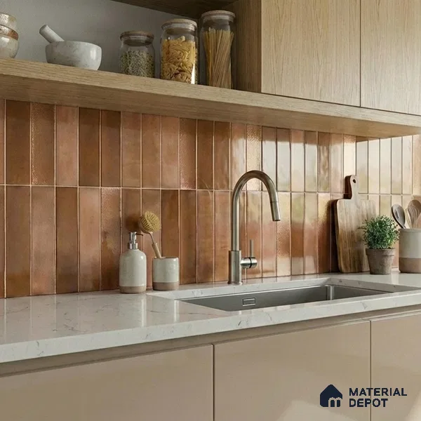 Faux Subway Wall Tile TL 11226 Copper Drift 2 ft x 1 ft Ceramic Glossy Finish Tile - 9 mm | Suitable For Bathroom, Dining Area, Kitchen Backsplash