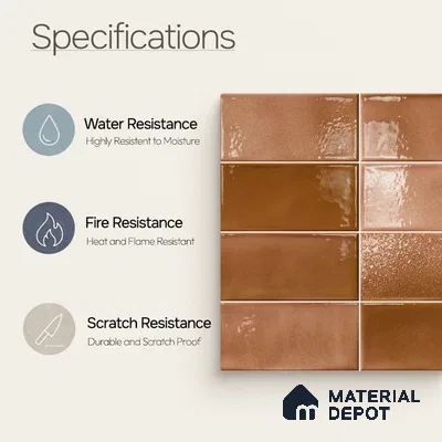 Faux Subway Wall Tile TL 11226 Copper Drift 2 ft x 1 ft Ceramic Glossy Finish Tile - 9 mm | Suitable For Bathroom, Dining Area, Kitchen Backsplash