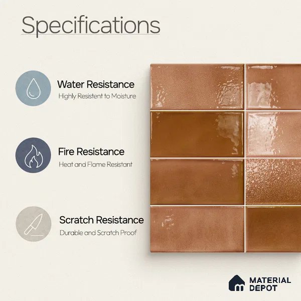 Faux Subway Wall Tile TL 11226 Copper Drift 2 ft x 1 ft Ceramic Glossy Finish Tile - 9 mm | Suitable For Bathroom, Dining Area, Kitchen Backsplash