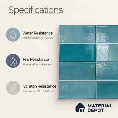 Faux Subway Wall Tile TL 11227 Azure Drift 2 ft x 1 ft Ceramic Glossy Finish Tile - 9 mm | Suitable For Bathroom, Dining Area, Kitchen Backsplash