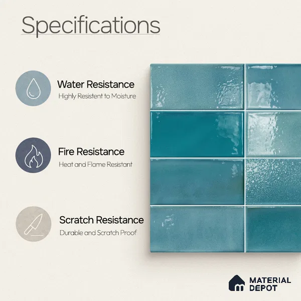 Faux Subway Wall Tile TL 11227 Azure Drift 2 ft x 1 ft Ceramic Glossy Finish Tile - 9 mm | Suitable For Bathroom, Dining Area, Kitchen Backsplash