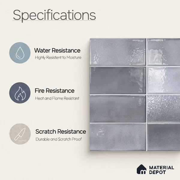 Faux Subway Wall Tile TL 11228 Silver Mist 2 ft x 1 ft Ceramic Glossy Finish Tile - 9 mm | Suitable For Bathroom, Dining Area, Kitchen Backsplash