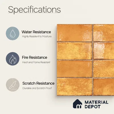 Faux Subway Wall Tile TL 11230 Sunbaked Brick 2 ft x 1 ft Ceramic Glossy Finish Tile - 9 mm | Suitable For Bathroom, Dining Area, Kitchen Backsplash
