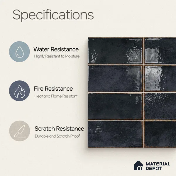 Faux Subway Wall Tile TL 11231 Forge Slate 2 ft x 1 ft Ceramic Glossy Finish Tile - 9 mm | Suitable For Bathroom, Dining Area, Kitchen Backsplash