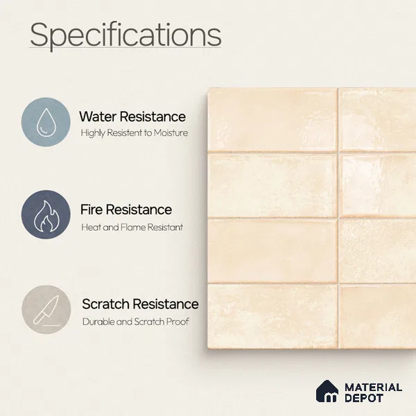 Faux Subway Wall Tile TL 11232 Ivory Drift 2 ft x 1 ft Ceramic Glossy Finish Tile - 9 mm | Suitable For Bathroom, Dining Area, Kitchen Backsplash