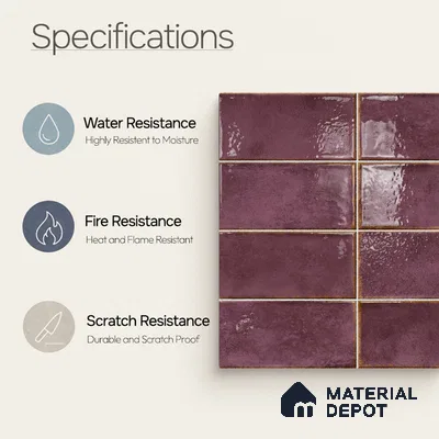 Faux Subway Wall Tile TL 11233 Aubergine Patina 2 ft x 1 ft Ceramic Glossy Finish Tile - 9 mm | Suitable For Bathroom, Dining Area, Kitchen Backsplash