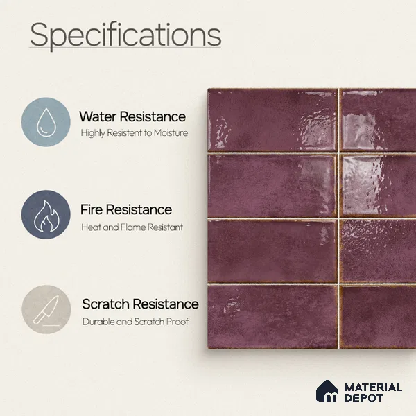 Faux Subway Wall Tile TL 11233 Aubergine Patina 2 ft x 1 ft Ceramic Glossy Finish Tile - 9 mm | Suitable For Bathroom, Dining Area, Kitchen Backsplash