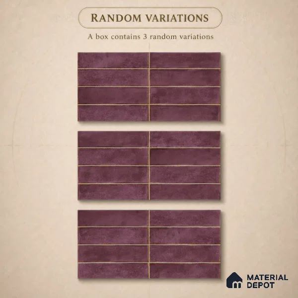 Faux Subway Wall Tile TL 11233 Aubergine Patina 2 ft x 1 ft Ceramic Glossy Finish Tile - 9 mm | Suitable For Bathroom, Dining Area, Kitchen Backsplash