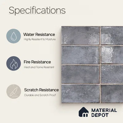 Faux Subway Wall Tile TL 11234 Titan Slate 2 ft x 1 ft Ceramic Glossy Finish Tile - 9 mm | Suitable For Bathroom, Dining Area, Kitchen Backsplash