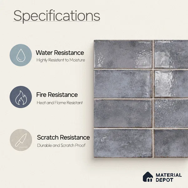 Faux Subway Wall Tile TL 11234 Titan Slate 2 ft x 1 ft Ceramic Glossy Finish Tile - 9 mm | Suitable For Bathroom, Dining Area, Kitchen Backsplash