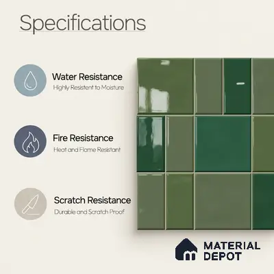 Faux Subway Wall Tile TL 11235 Verdant Mosaic 2 ft x 1 ft Ceramic Glossy Finish Tile - 9 mm | Suitable For Bathroom, Balcony & Kitchen Backsplash