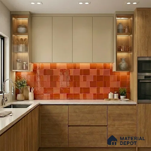 Faux Subway Wall Tile TL 11236 Terracotta Patch 2 ft x 1 ft Ceramic Glossy Finish Tile - 9 mm | Suitable For Bathroom, Basin Area, Kitchen Backsplash