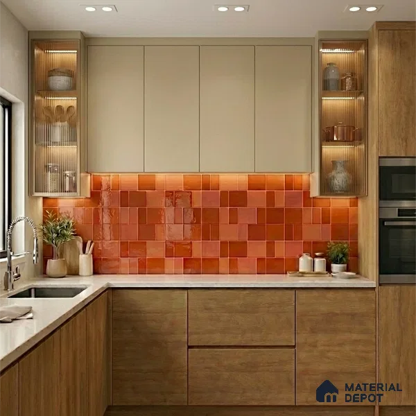 Faux Subway Wall Tile TL 11236 Terracotta Patch 2 ft x 1 ft Ceramic Glossy Finish Tile - 9 mm | Suitable For Bathroom, Basin Area, Kitchen Backsplash